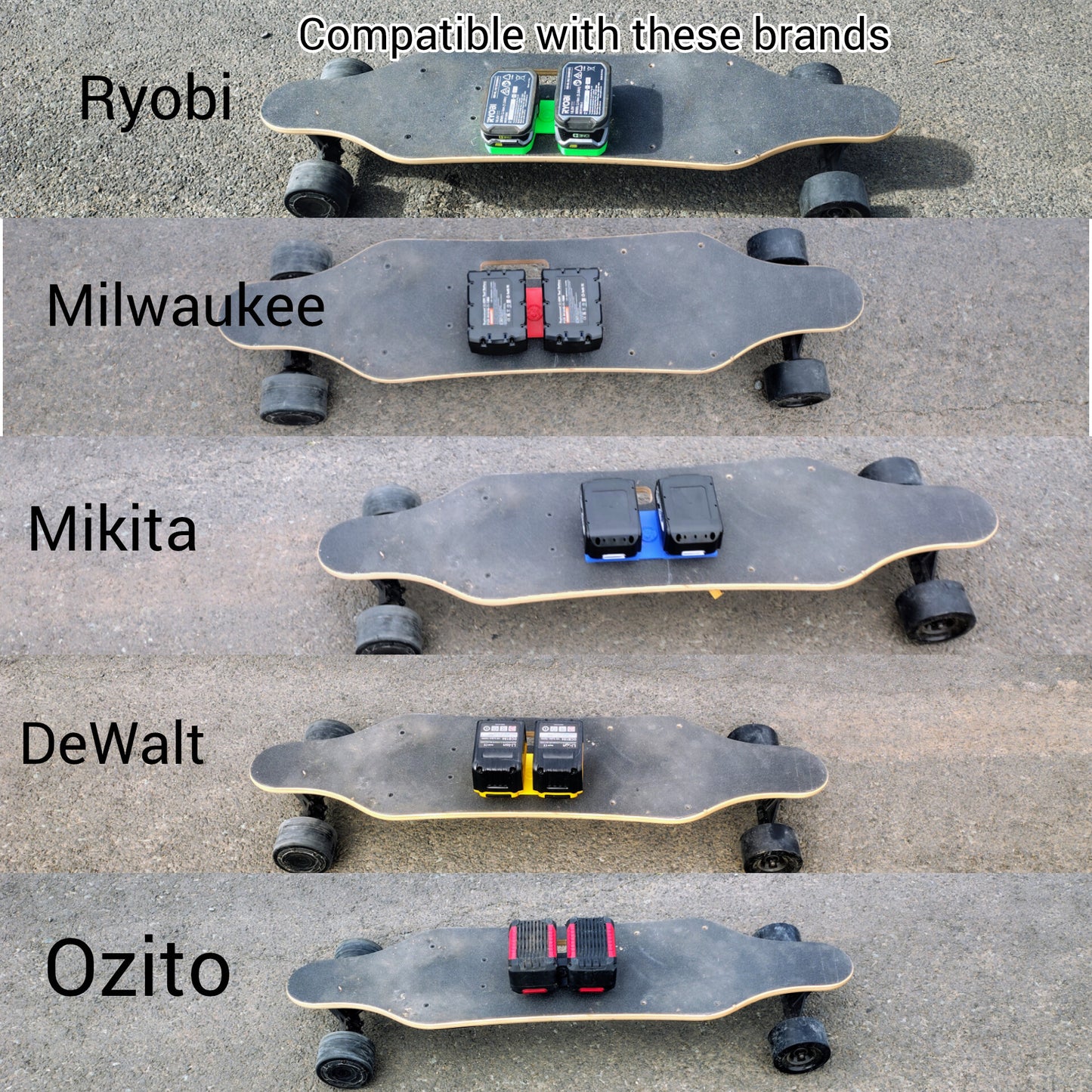 The Ultimate Electric Skateboard: Power Your Ride with Ozito, Ryobi, DeWalt, Makita, Milwaukee Batteries! pre-order